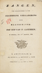 Zangen, ter gelegenheid van de algemeene vergadering der Maatschappij: tot Nut van 't Algemeen, op dinsdag, den 11den augustus, 1835., Hendrik Tollens