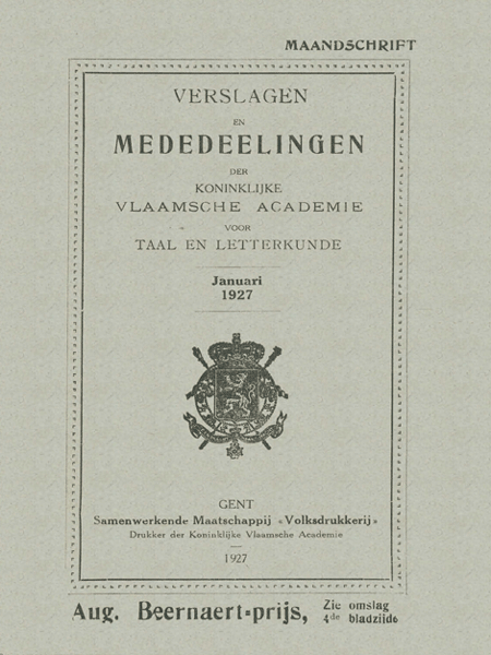 Verslagen en mededelingen van de Koninklijke Vlaamse Academie voor Taal- en Letterkunde 1927