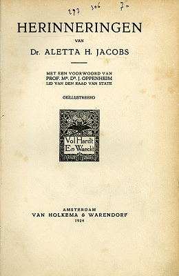 Herinneringen van Dr. Aletta H. Jacobs